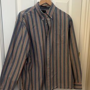 Classic Striped Button-Down Shirt - Blue with Multicolor Stripes